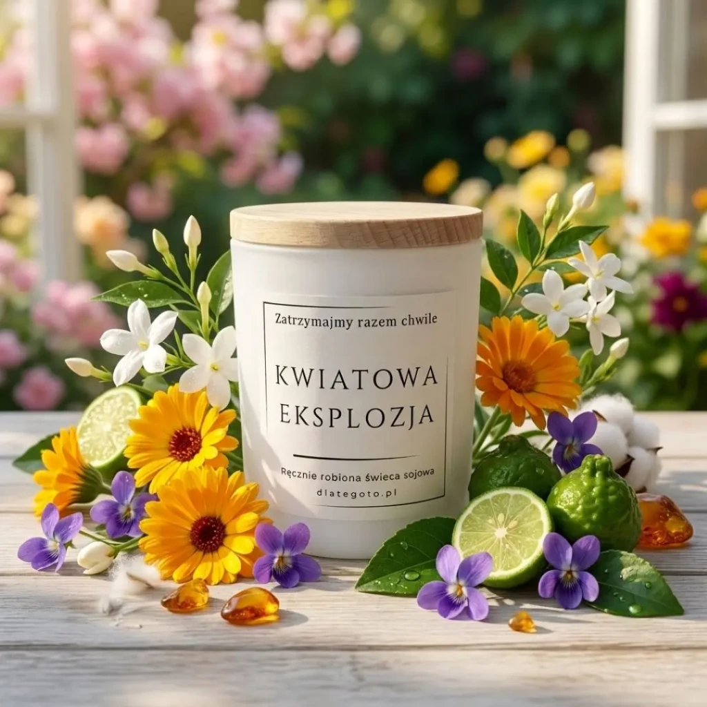 Świeca Sojowa Kwiatowa Eksplozja jaśmin, fiołek, perfumeryjny zapach.webp